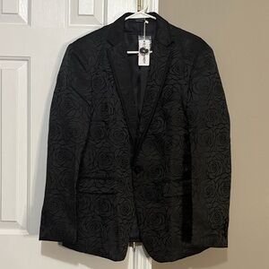 COOFANDY Men’s Black Floral Jacquard Blazer Size M | NWT | Rose Pattern